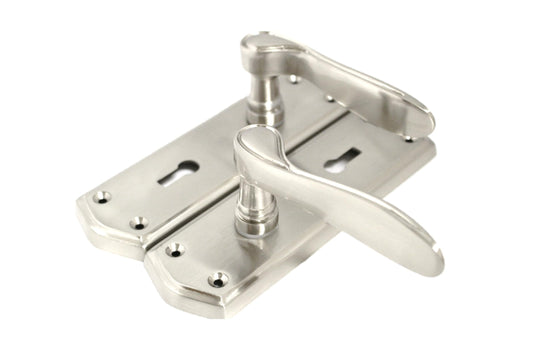 Premium Satin Nickel Internal Lock Door Handles with Long Back Plate and 3 Lever Mortise Sash Lock - Stellar Design, 1 Pair of Lock Handles