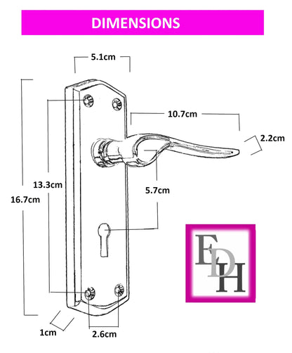 Premium Satin Nickel Internal Lock Door Handles with Long Back Plate and 3 Lever Mortise Sash Lock - Stellar Design, 6 Pairs of Lock Handles