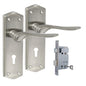 Premium Satin Nickel Internal Lock Door Handles with Long Back Plate and 3 Lever Mortise Sash Lock - Stellar Design, 1 Pair of Lock Handles + 3 Lever SASH Lock