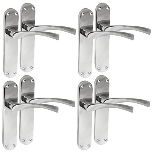 Epsom Door Handle Internal Polished Chrome Twist Door Handle Set, Interior Latch Lever on Long Back Plate, Door Handle Latch, Privacy Lockable Handle for Bathroom, Bedroom, Front Door 4 Pairs