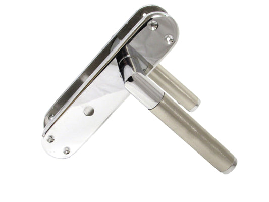 Haven Heritage  Satin Nickel & Chrome Dual Finish Mitred Door Handles Lever Bathroom Lock, 1 Pair