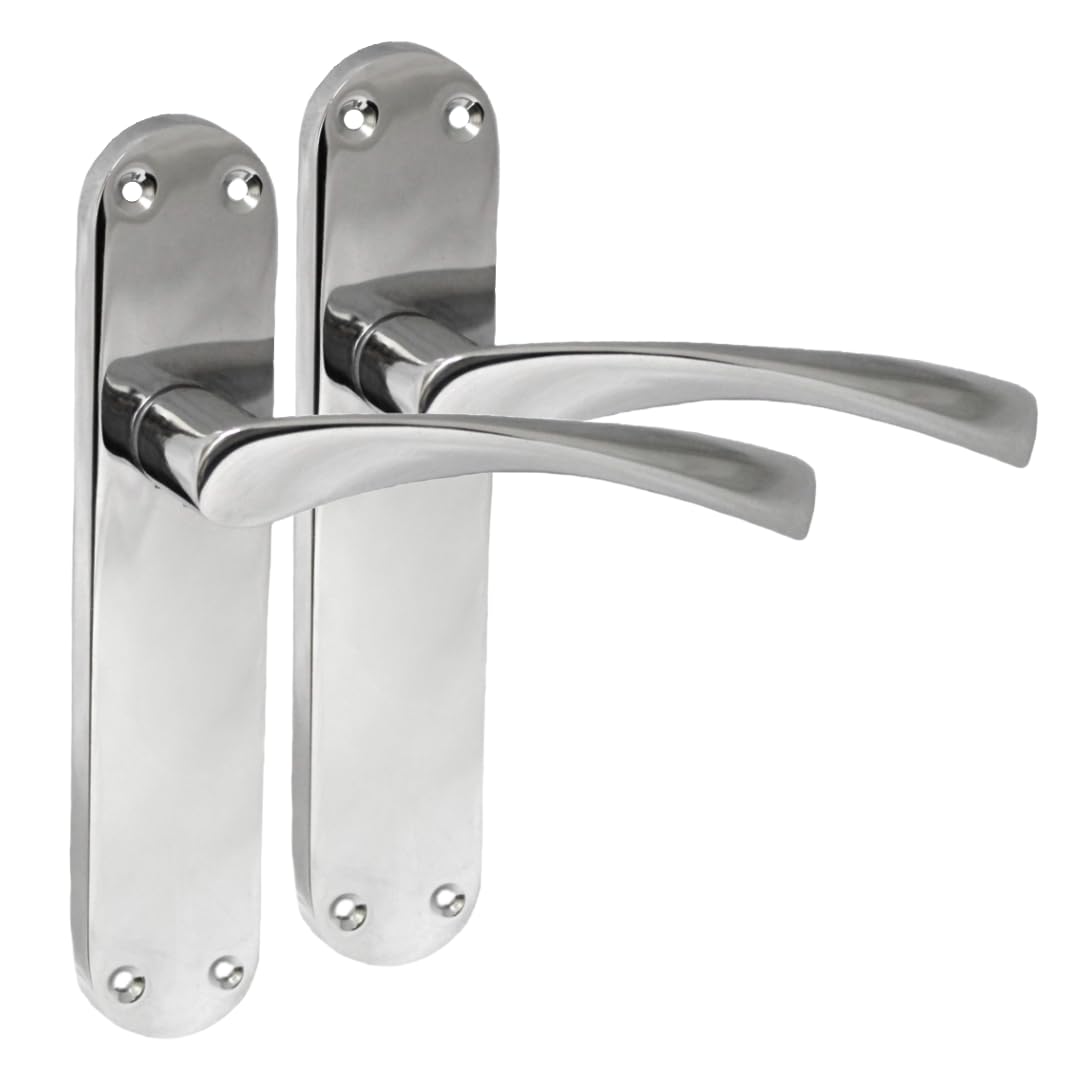 Epsom Door Handle Internal Polished Chrome Twist Door Handle Set, Interior Latch Lever on Long Back Plate, Door Handle Latch, Privacy Lockable Handle for Bathroom, Bedroom, Front Door 6 Pairs