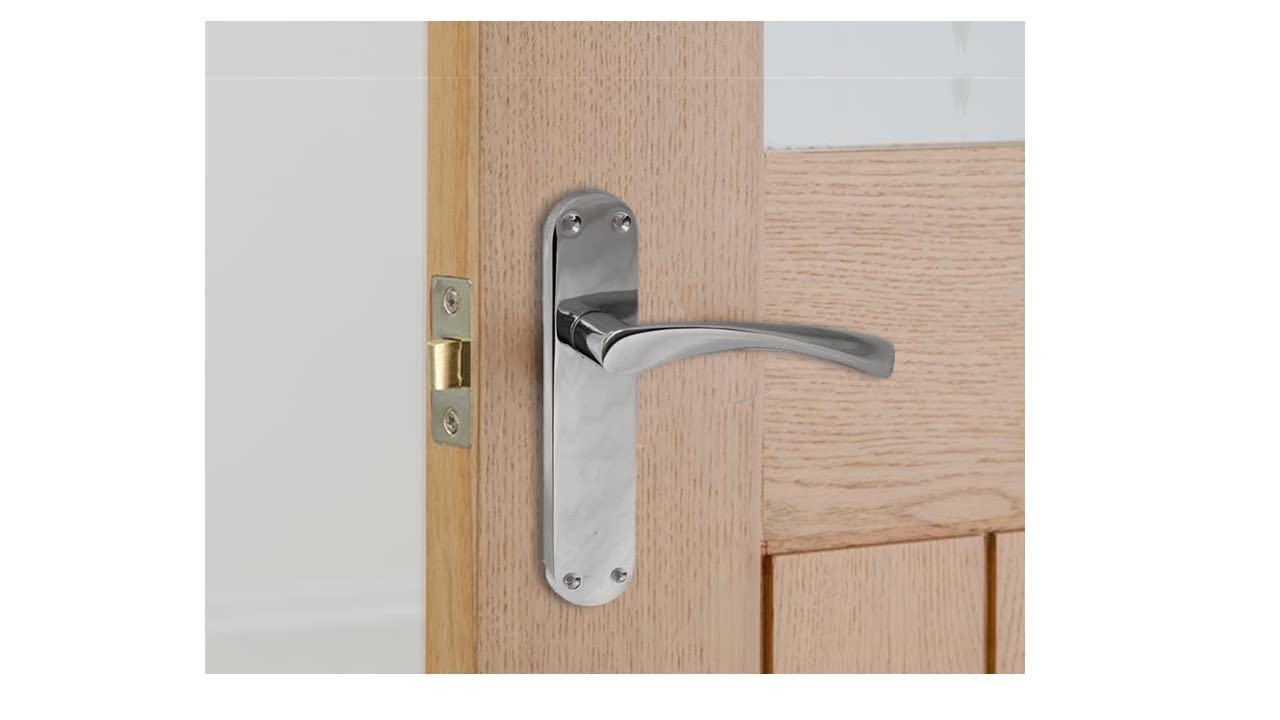 Epsom Door Handle Internal Polished Chrome Twist Door Handle Set, Interior Latch Lever on Long Back Plate, Door Handle Latch, Privacy Lockable Handle for Bathroom, Bedroom, Front Door 4 Pairs