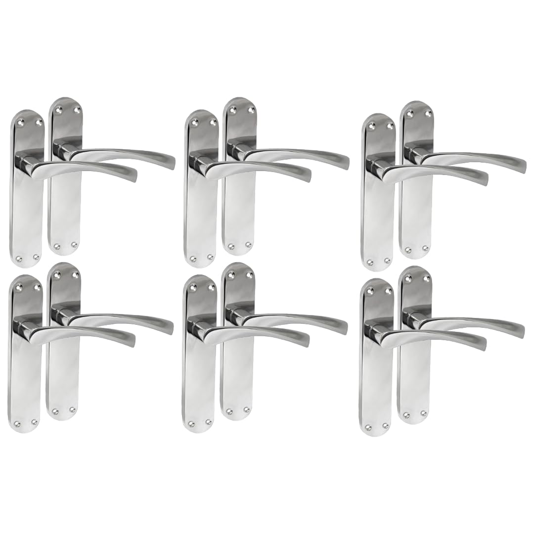 Epsom Door Handle Internal Polished Chrome Twist Door Handle Set, Interior Latch Lever on Long Back Plate, Door Handle Latch, Privacy Lockable Handle for Bathroom, Bedroom, Front Door 6 Pairs