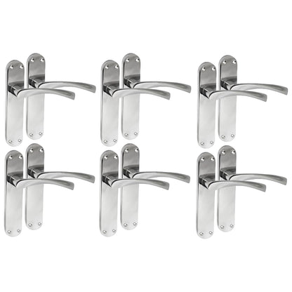 Epsom Door Handle Internal Polished Chrome Twist Door Handle Set, Interior Latch Lever on Long Back Plate, Door Handle Latch, Privacy Lockable Handle for Bathroom, Bedroom, Front Door 6 Pairs