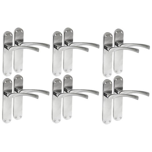 Epsom Door Handle Internal Polished Chrome Twist Door Handle Set, Interior Latch Lever on Long Back Plate, Door Handle Latch, Privacy Lockable Handle for Bathroom, Bedroom, Front Door 6 Pairs