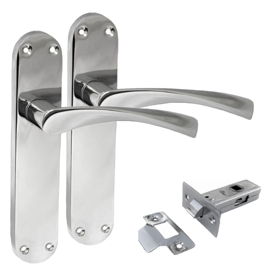 Polished Chrome Twist Door Handle Set,Interior Latch Lever on Long Back Plate with Tubular Latch (1 Pair of Handles + Tubular Latch)