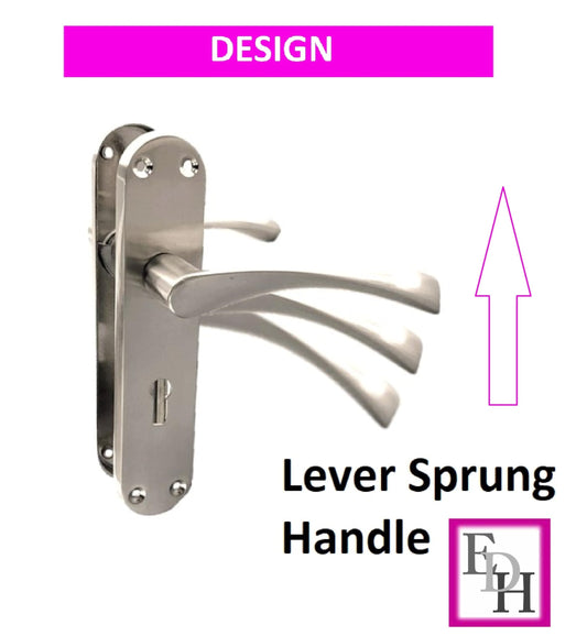 Epsom Door Handle Internal Satin Nickel Twist Door Handle Set and 3 Lever sash Lock, Interior Lock Lever on Long Back Plate, Privacy Lockable Handle for Bathroom, Bedroom, Front Door. 2 Sets