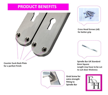 Epsom Door Handle Internal Satin Nickel Twist Door Handle Set and 3 Lever sash Lock, Interior Lock Lever on Long Back Plate, Privacy Lockable Handle for Bathroom, Bedroom, Front Door.