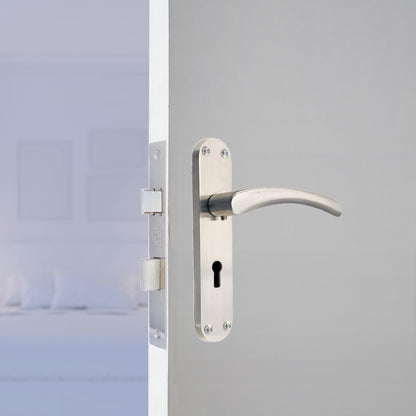 Epsom Door Handle Internal Satin Nickel Twist Door Handle Set and 3 Lever Sash Lock, Interior Lock Lever on Long Back Plate, Privacy Lockable Handle for Bathroom, Bedroom, Front Door.