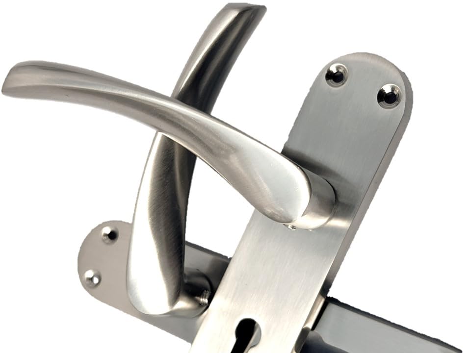 Epsom Door Handle Internal Satin Nickel Twist Door Handle Set and 3 Lever sash Lock, Interior Lock Lever on Long Back Plate, Privacy Lockable Handle for Bathroom, Bedroom, Front Door.