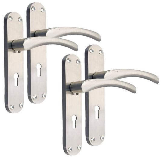 Epsom Door Handle Internal Satin Nickel Twist Door Handle Set, Interior Lock Lever on Long Back Plate, Door Handle Latch, Privacy Lockable Handle for Bathroom, Bedroom, Front Door 2 Sets