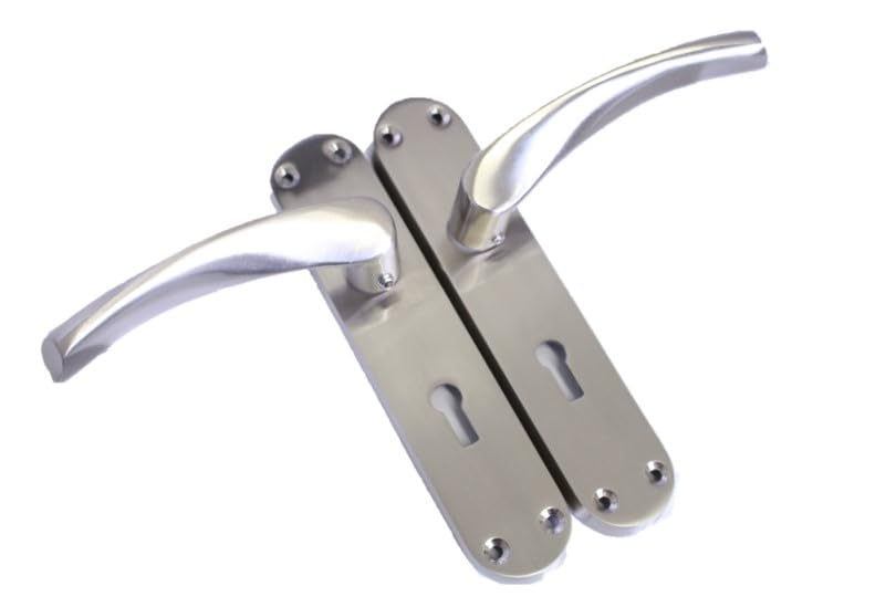 Epsom Door Handle Internal Satin Nickel Twist Door Handle Set and 3 Lever Sash Lock, Interior Lock Lever on Long Back Plate, Privacy Lockable Handle for Bathroom, Bedroom, Front Door.