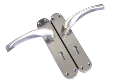 Epsom Door Handle Internal Satin Nickel Twist Door Handle Set and 3 Lever sash Lock, Interior Lock Lever on Long Back Plate, Privacy Lockable Handle for Bathroom, Bedroom, Front Door.