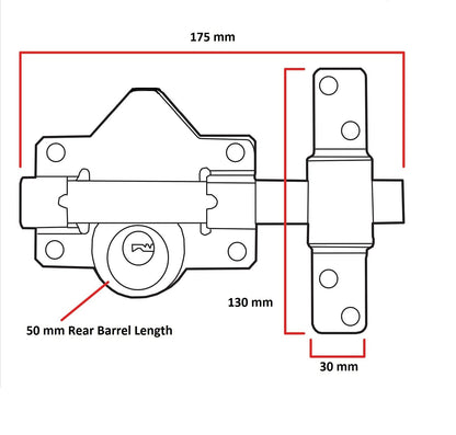 Haven Heritage 50mm Single Locking Long Throw Gate Cays Lock,Elongated Keep with Stainless Steel Bar