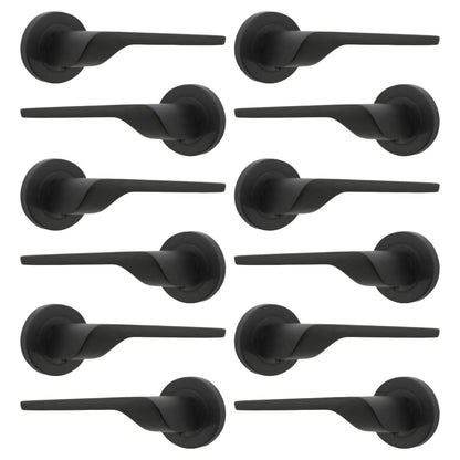 Modern Matt Black Lever on Rose Plate Door Handle Set – 6 Pairs, 52mm Round Rose Plate & 127mm Lever Handle – Contemporary Interior Door Hardware