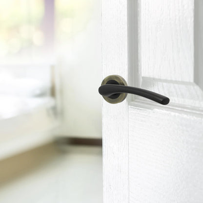 Zena Design Modern Matt Black Door Handles Internal & External Use - Black Matt Black Lever Latch with Antique Rose, 6 Pairs