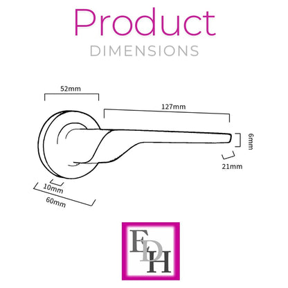 Modern Matt Black Lever on Rose Plate Door Handle Set – 6 Pairs, 52mm Round Rose Plate & 127mm Lever Handle – Contemporary Interior Door Hardware