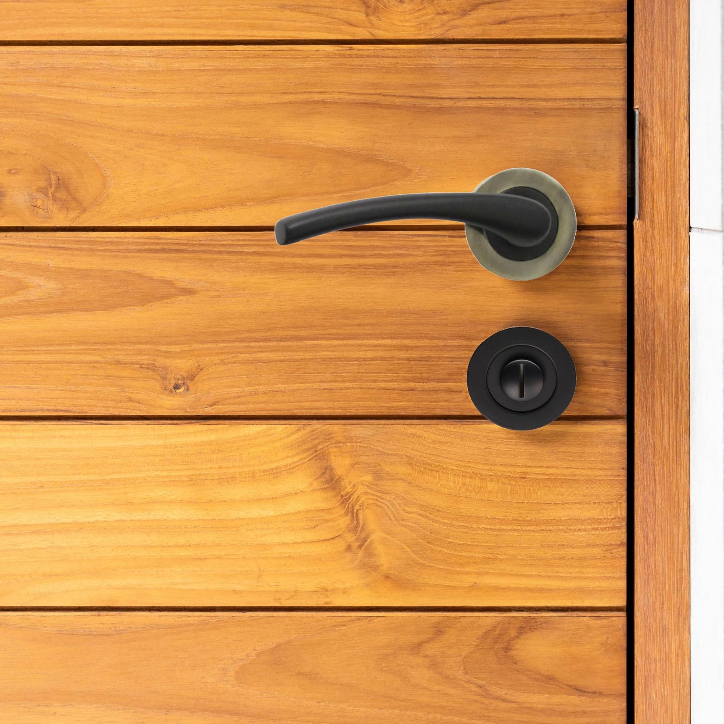 Zena Design Modern Matt Black Door Handles Internal & External Use - Black Matt Black Lever Latch with Antique Rose, 1 Pair and Matt Black Thumb Turn