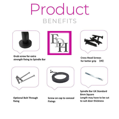 Modern Matt Black Lever on Rose Plate Door Handle Set – 6 Pairs, 52mm Round Rose Plate & 127mm Lever Handle – Contemporary Interior Door Hardware