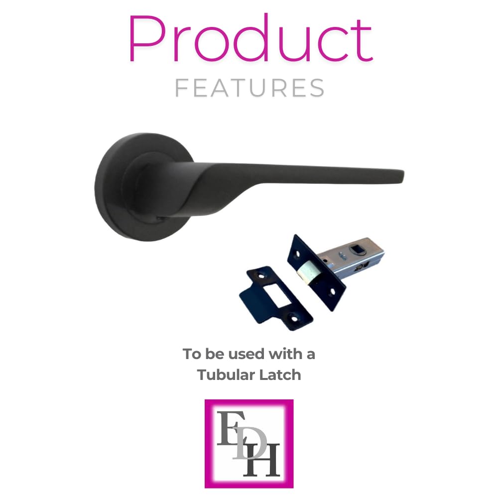 Modern Matt Black Lever on Rose Plate Door Handle Set – 6 Pairs, 52mm Round Rose Plate & 127mm Lever Handle – Contemporary Interior Door Hardware