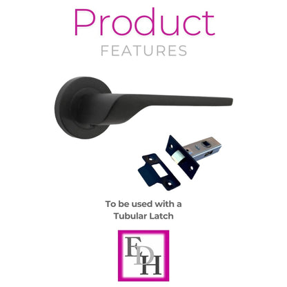 Modern Matt Black Lever on Rose Plate Door Handle Set – 6 Pairs, 52mm Round Rose Plate & 127mm Lever Handle – Contemporary Interior Door Hardware