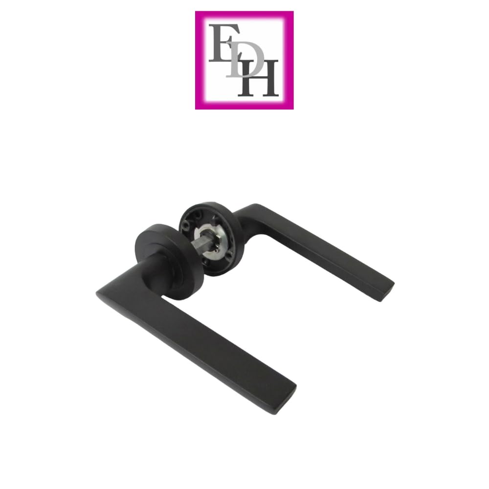 Modern Matt Black Lever on Rose Plate Door Handle Set – 6 Pairs, 52mm Round Rose Plate & 127mm Lever Handle – Contemporary Interior Door Hardware