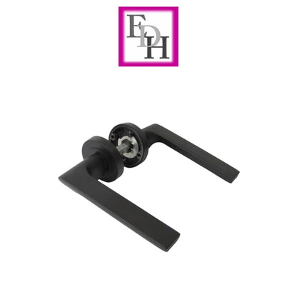 Modern Matt Black Lever on Rose Plate Door Handle Set – 6 Pairs, 52mm Round Rose Plate & 127mm Lever Handle – Contemporary Interior Door Hardware