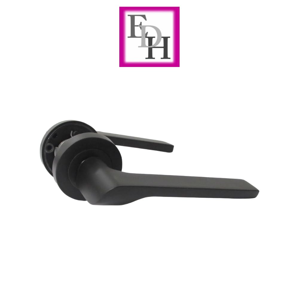 Modern Matt Black Lever on Rose Plate Door Handle Set – 6 Pairs, 52mm Round Rose Plate & 127mm Lever Handle – Contemporary Interior Door Hardware