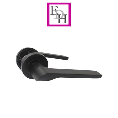 Modern Matt Black Lever on Rose Plate Door Handle Set – 6 Pairs, 52mm Round Rose Plate & 127mm Lever Handle – Contemporary Interior Door Hardware