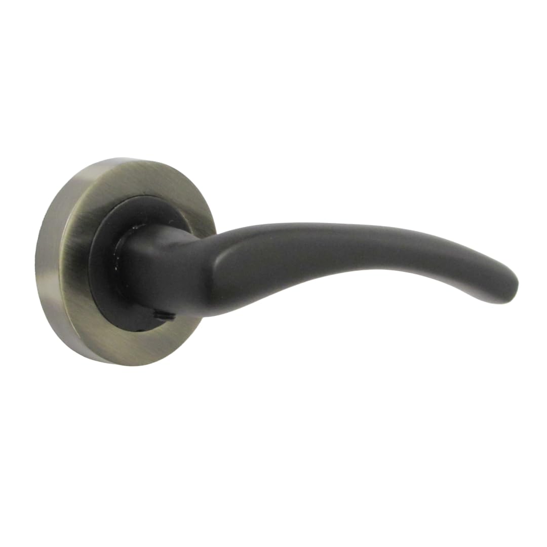 Zena Design Modern Matt Black Door Handles Internal & External Use - Black Matt Black Lever Latch with Antique Rose and Matt Black Thumb Turn, Sash Lock