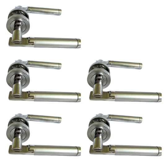 Haven Heritage Door Handles Lever on Round Rose, Duel Satin Nickel/Polished Chrome Electra - 5 Pairs