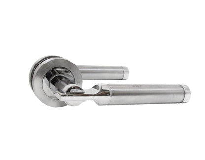 Haven Heritage Door Handles Lever on Round Rose, Duel Satin Nickel/Polished Chrome Electra - 1 Pair