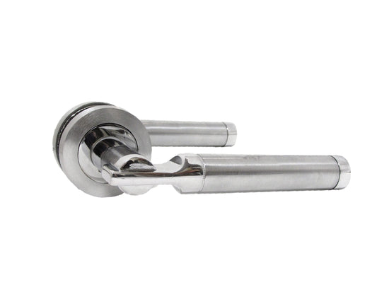Haven Heritage Door Handles Lever on Round Rose, Duel Satin Nickel/Polished Chrome Electra - 1 Pair