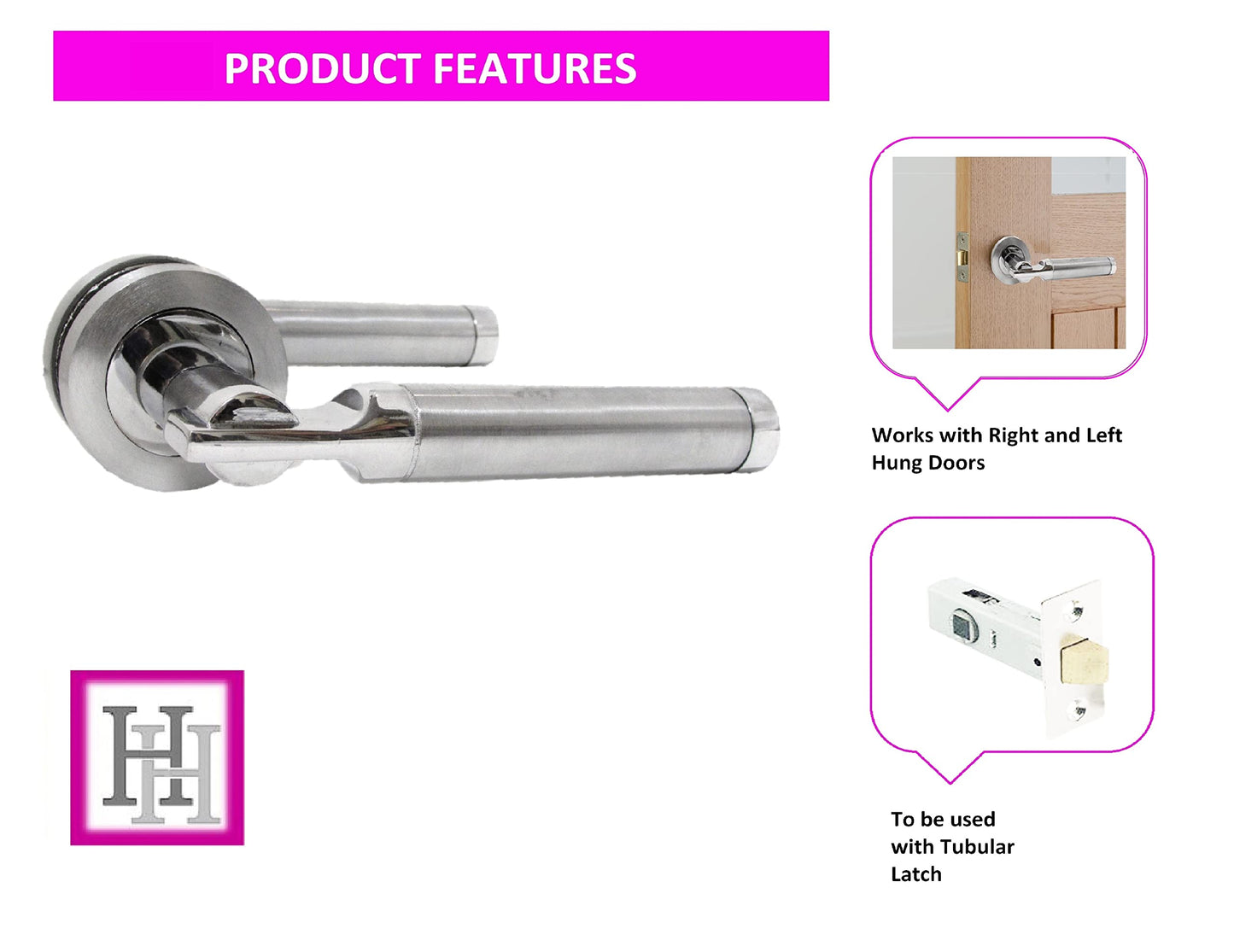 Haven Heritage Door Handles Lever on Round Rose, Duel Satin Nickel/Polished Chrome Electra - 5 Pairs