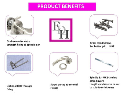 Epsom Door Handle Internal Satin Nickel Twist Door Handle Set, Interior Latch Lever on Rose, Door Latch Satin, Door Handle Latch, Bedroom, Front Door Pair (1 Pair of Handles + Tubular Latch)