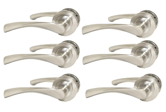 Epsom Door Handle Internal Satin Nickel Twist Door Handle Set, Interior Latch Lever on Rose, Door Latch Satin, Door Handle Latch, Bedroom, Front Door, 6 Pairs of Handles
