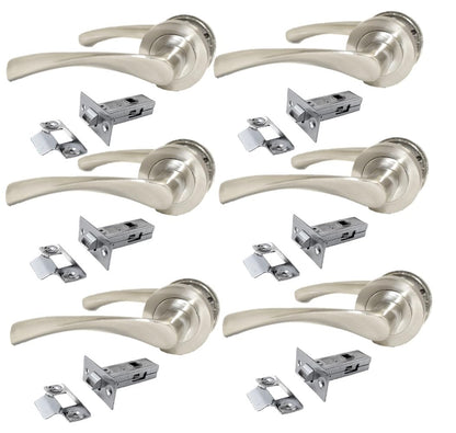 Epsom Door Handle Internal Satin Nickel Twist Door Handle Set, Interior Latch Lever on Rose, Door Latch Satin, Door Handle Latch, Bedroom, Front Door, 6 Pair of Handles + Tubular Latch