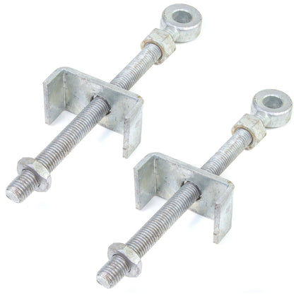 White Hinge 2X 11/295mm Heavy Duty Galvanised Adjustable Bottom Gate Fitting - Field Gate Eyebolt Fixing