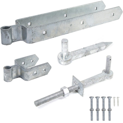 Galvanised Double Strap Farm Gate Hinge Set - Heavy Duty 18" Hinge for Field Gates, Driveways & Stables