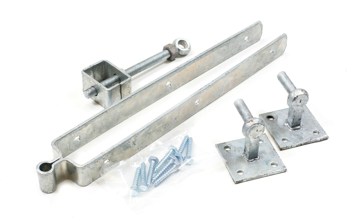 1st Fix South Galvanized 600mm (24") Double Strap Field Gate Hinge Set with Adjustable Bottom Hinge On 4X4 Plates