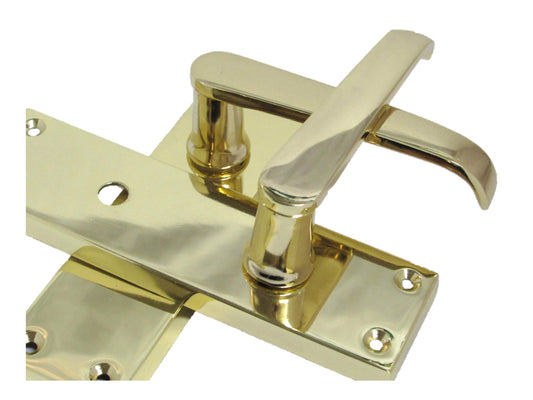 Brass Door Handles Interior Door Handles - Victorian Straight Lock Handles Brass Plated Door Handles, Door Handles Multipack, Door Handles (1 Pair of Bathroom Handles)