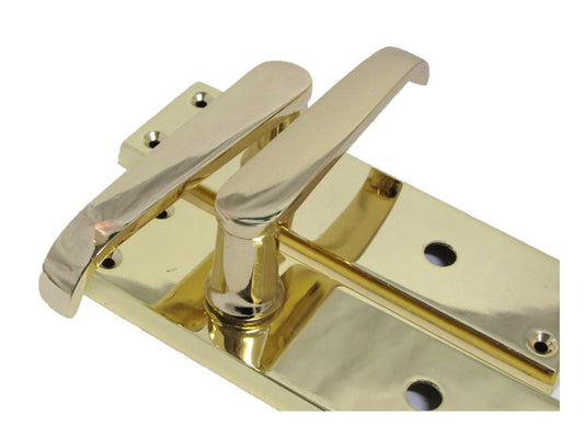 Brass Door Handles Interior Door Handles - Victorian Straight Lock Handles Brass Plated Door Handles, Door Handles Multipack, Door Handles (2 Pair of Bathroom Handles + Bathroom SASH Lock)