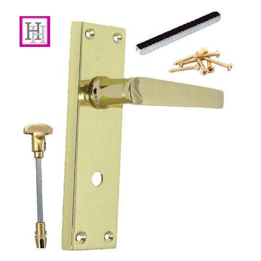 Brass Door Handles Interior Door Handles - Victorian STRAIGHTLock Handles,Brass Plated Door Handles, Back Plate, 150 x 42mm, Door Handles Multipack, Door Handles Set 2