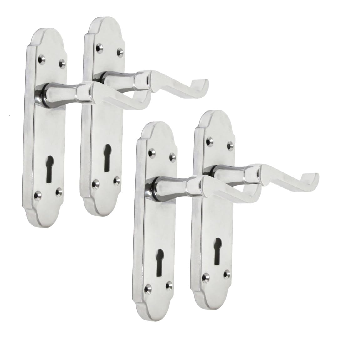 Epsom Door Handle - Chrome Internal Lock Door Handles - Door Handles Internal Sets, Chrome Door Handle Set for Internal Doors, Door Handle in Chrome, 170mm x 42mm