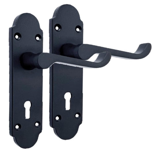 Epsom Door Handle - Matt Black Internal Door Handles -  Including 2 Bathroom Sash Lock, 170mm x 42mm