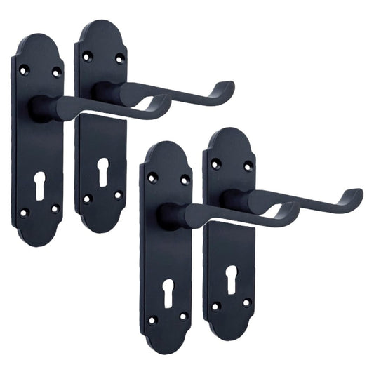 Epsom Door Handle - Matt Black Internal Door Handles -  Including 2 Bathroom Sash Lock, 170mm x 42mm