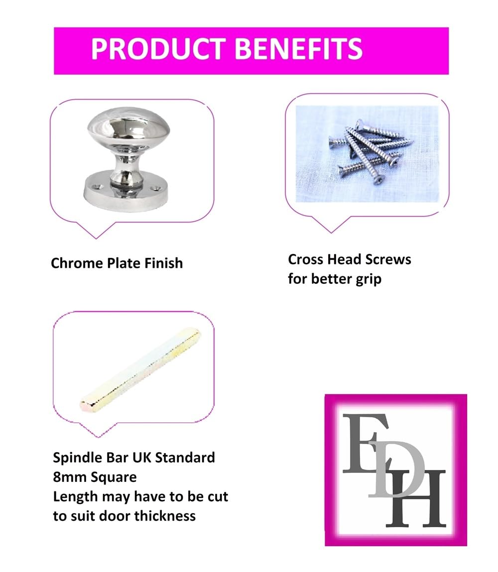 Polished Chrome Round Door Knob Set Including Tubular Latch - Victorian Style Sprung Internal & External Door Knobs for Mortice Locks & Tubular latches (1 Pair of KNOBS)