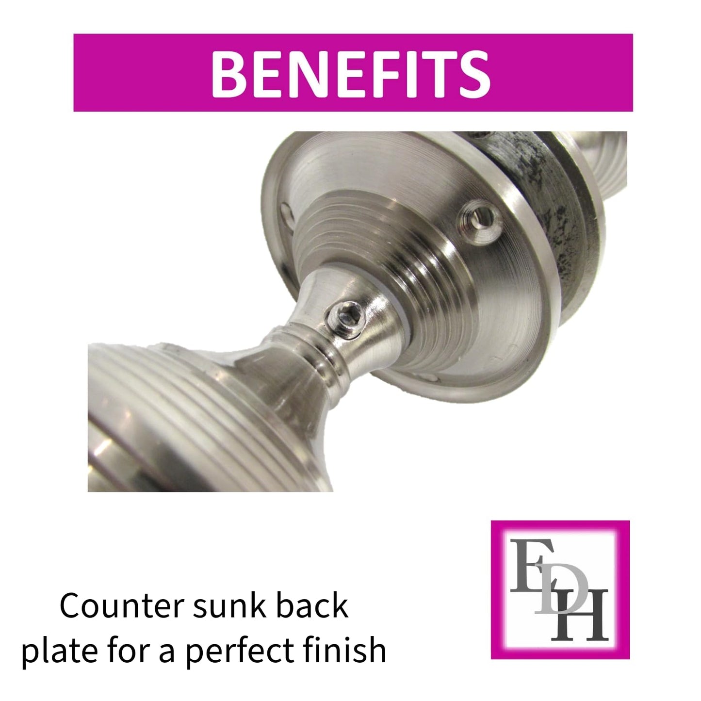 Queen Anne Reeded Mortice Door Knobs, Interior Door Knobs for Home, Round Internal Door Knob with Tubular Latch - Durable Satin Door Knobs (1 Pair of KNOBS)