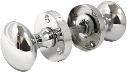 Polished Chrome Round Door Knob Set Including Tubular Latch - Victorian Style Sprung Internal & External Door Knobs for Mortice Locks & Tubular latches (1 Pair of KNOBS)